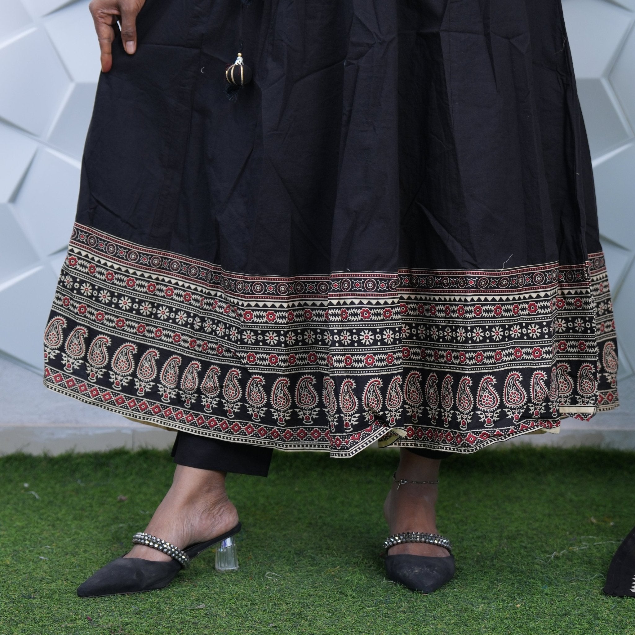 Midnight Elegance Printed Anarkali Set