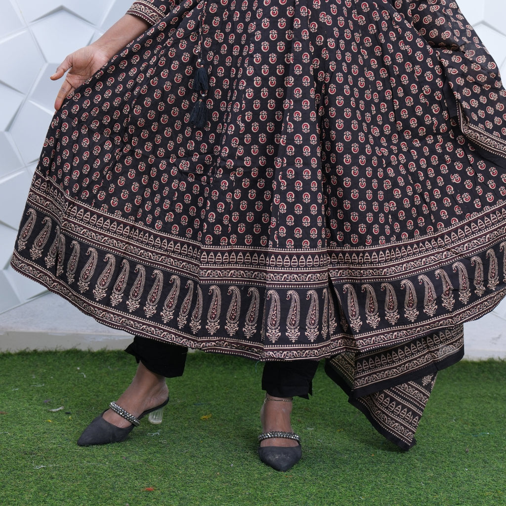 Midnight Elegance Printed Anarkali Set