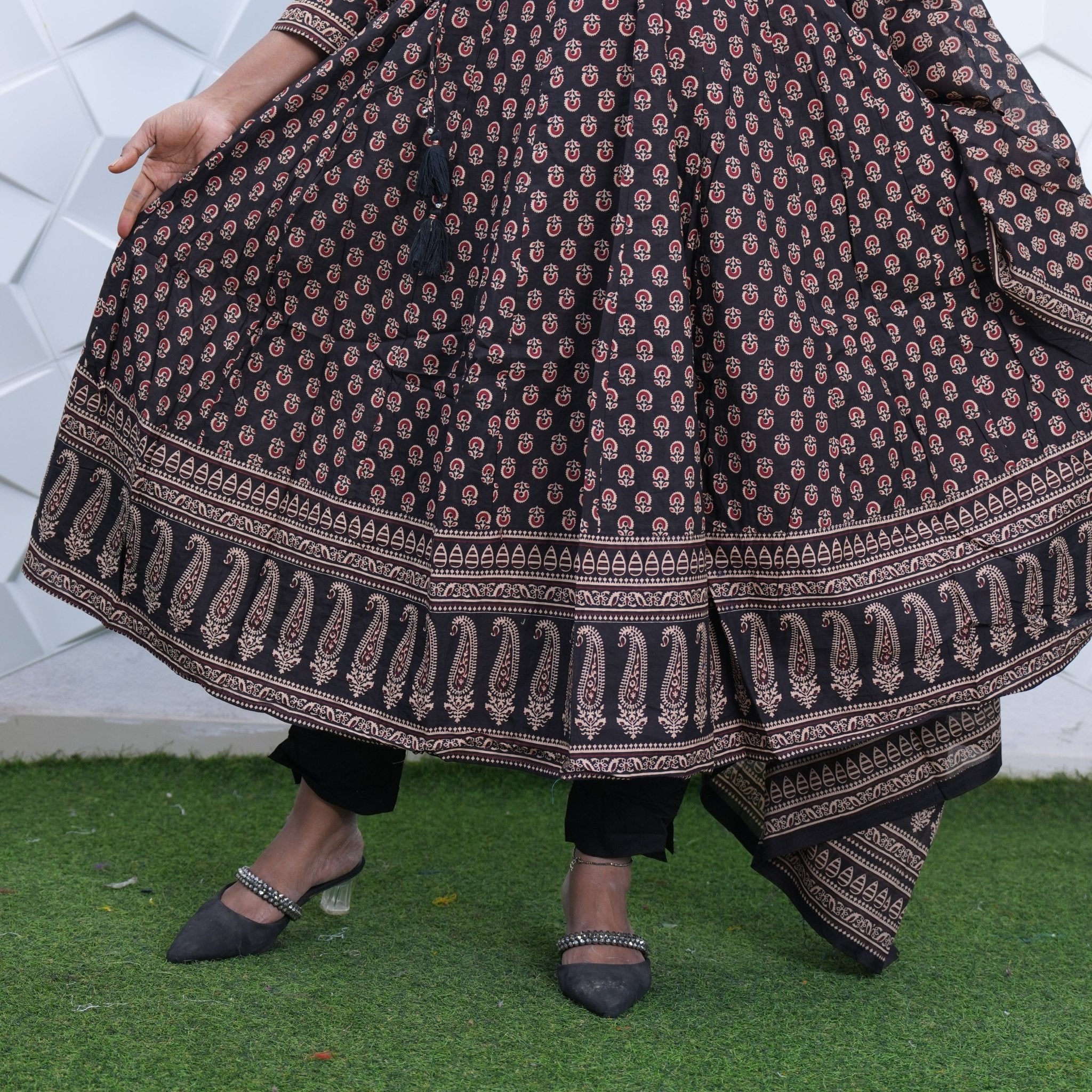 Midnight Elegance Printed Anarkali Set