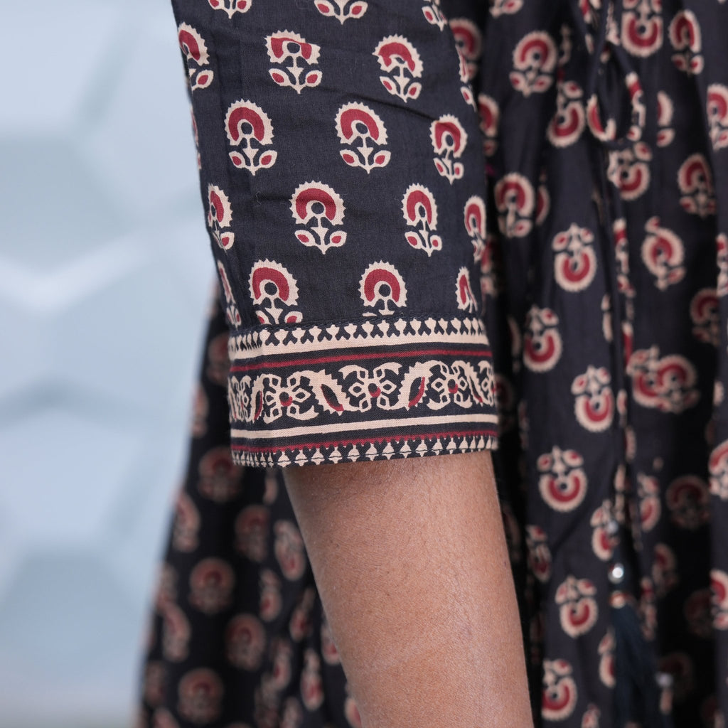 Midnight Elegance Printed Anarkali Set