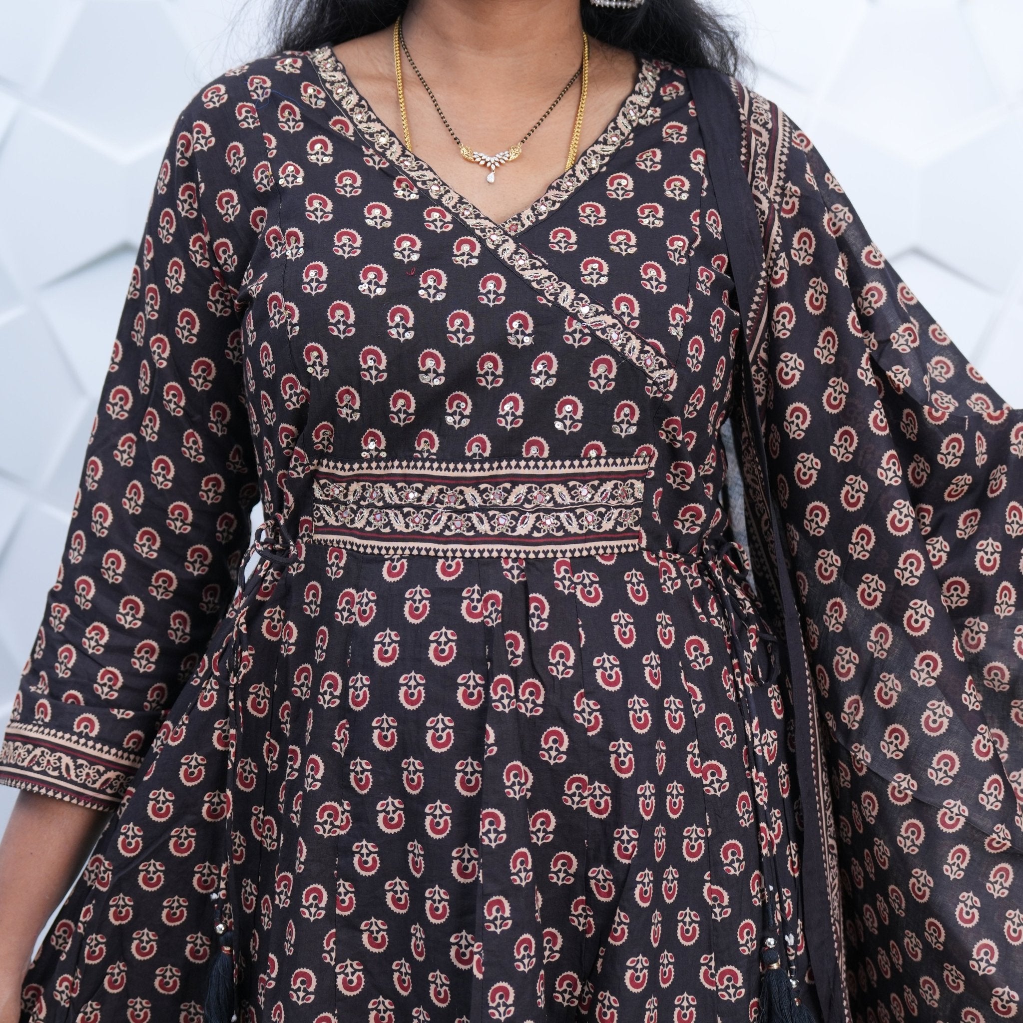 Midnight Elegance Printed Anarkali Set