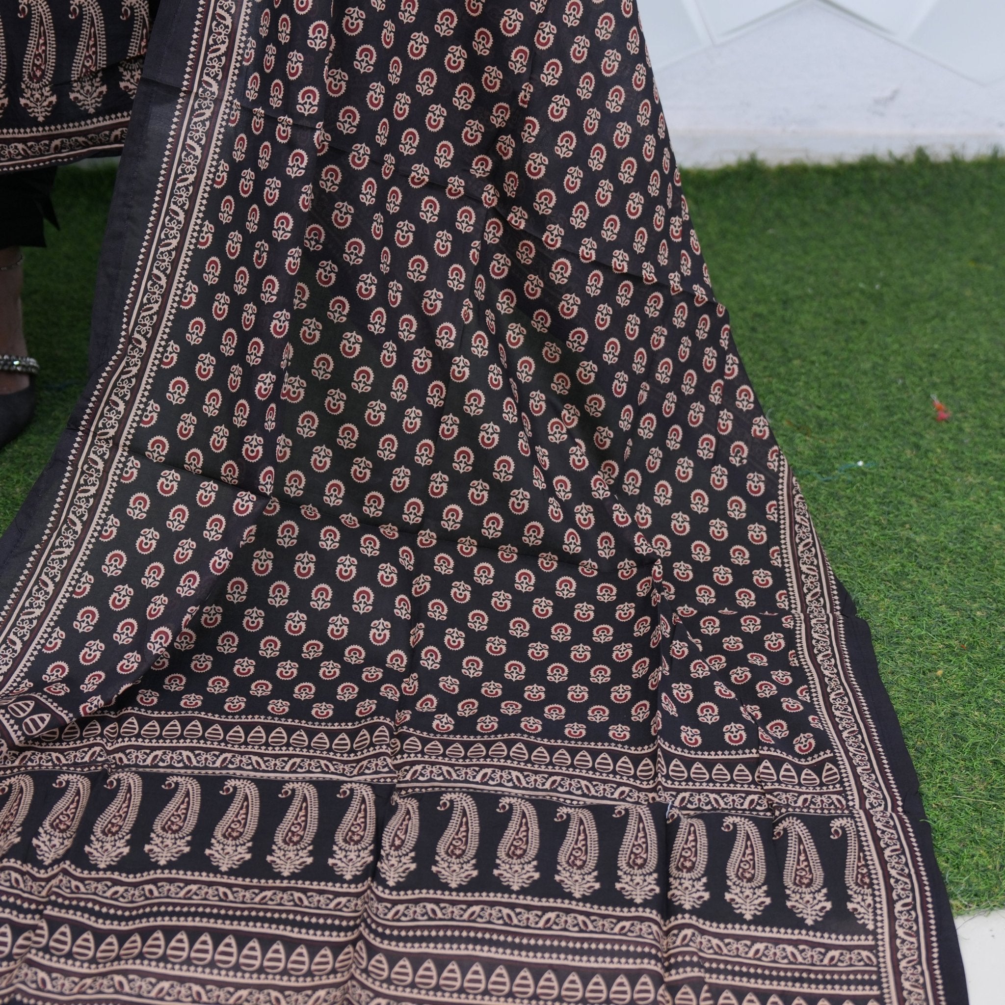 Midnight Elegance Printed Anarkali Set