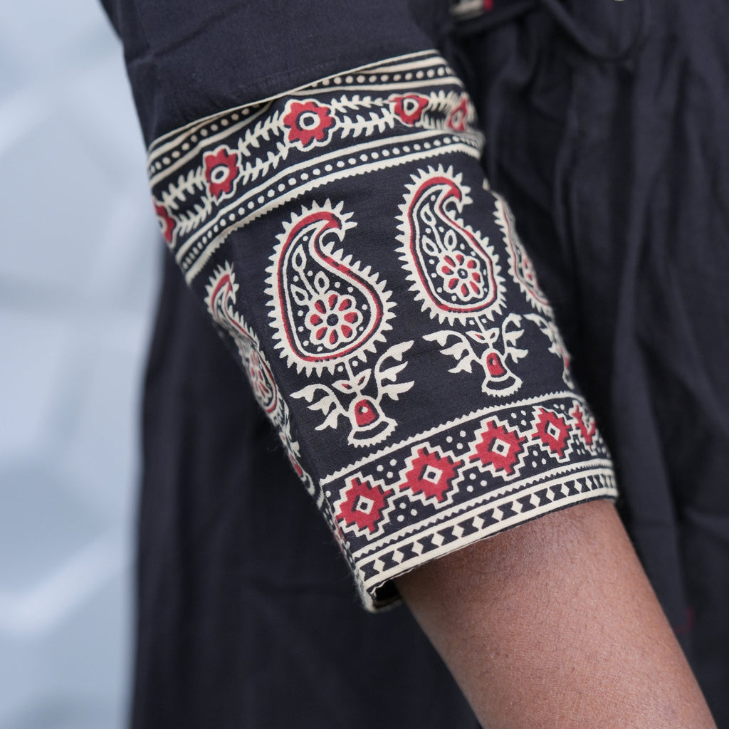 Midnight Elegance Printed Anarkali Set