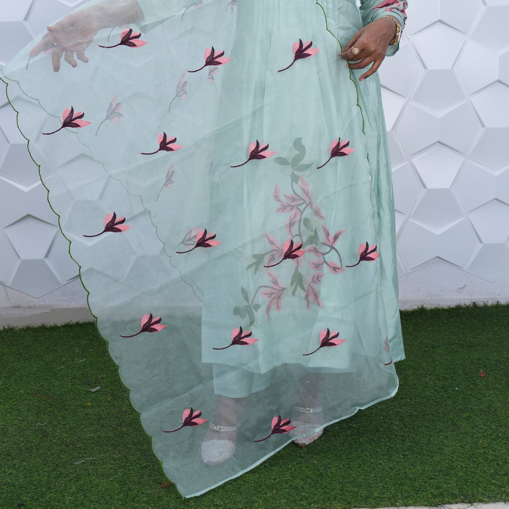 Mint Blossom Embroidered Anarkali Set