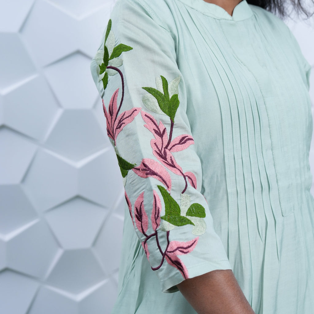 Mint Blossom Embroidered Anarkali Set