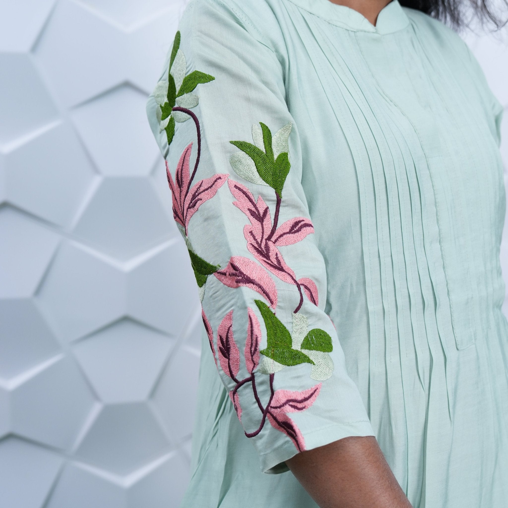 Mint Blossom Embroidered Anarkali Set