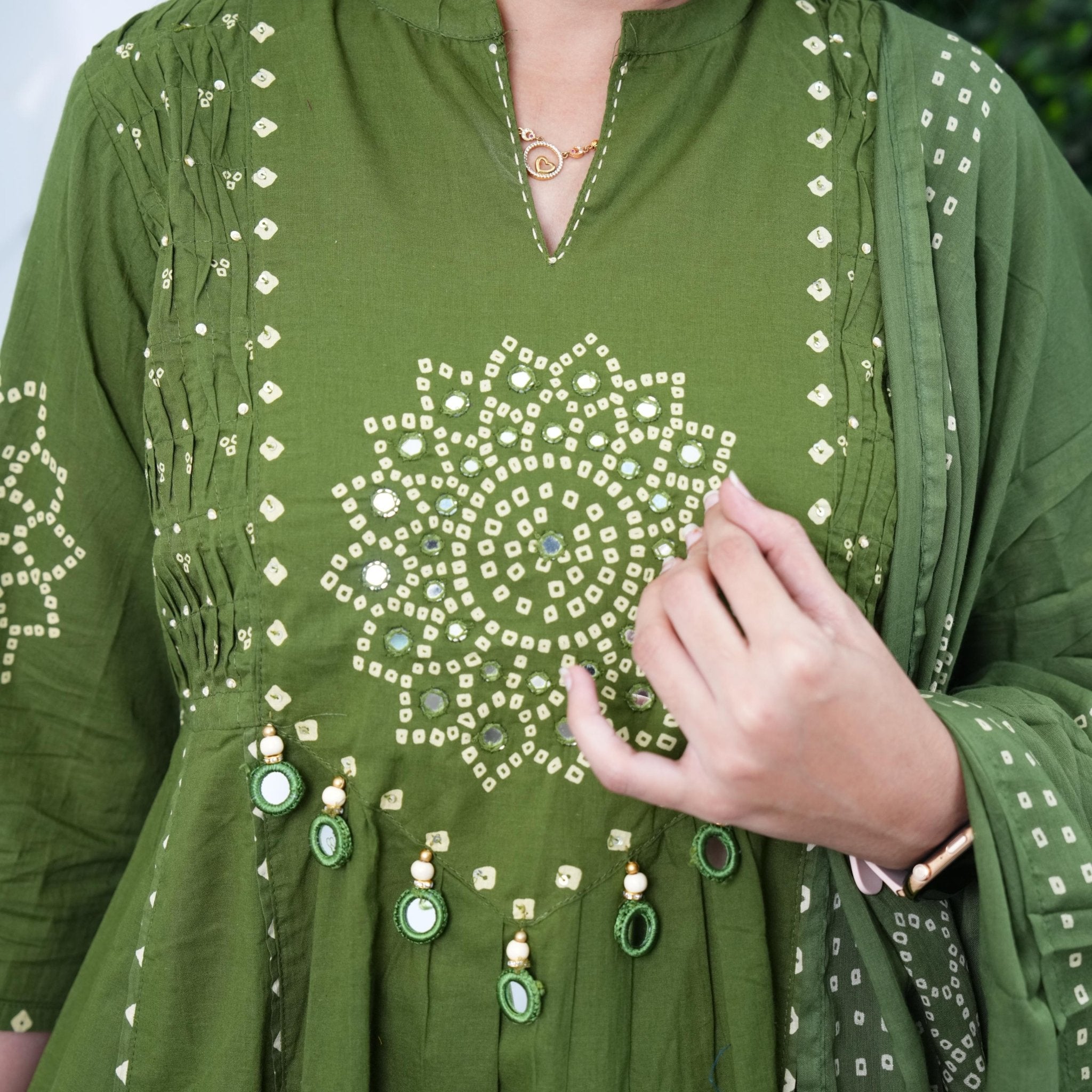 Olive Bloom Trendsetter Bandhani Anarkali