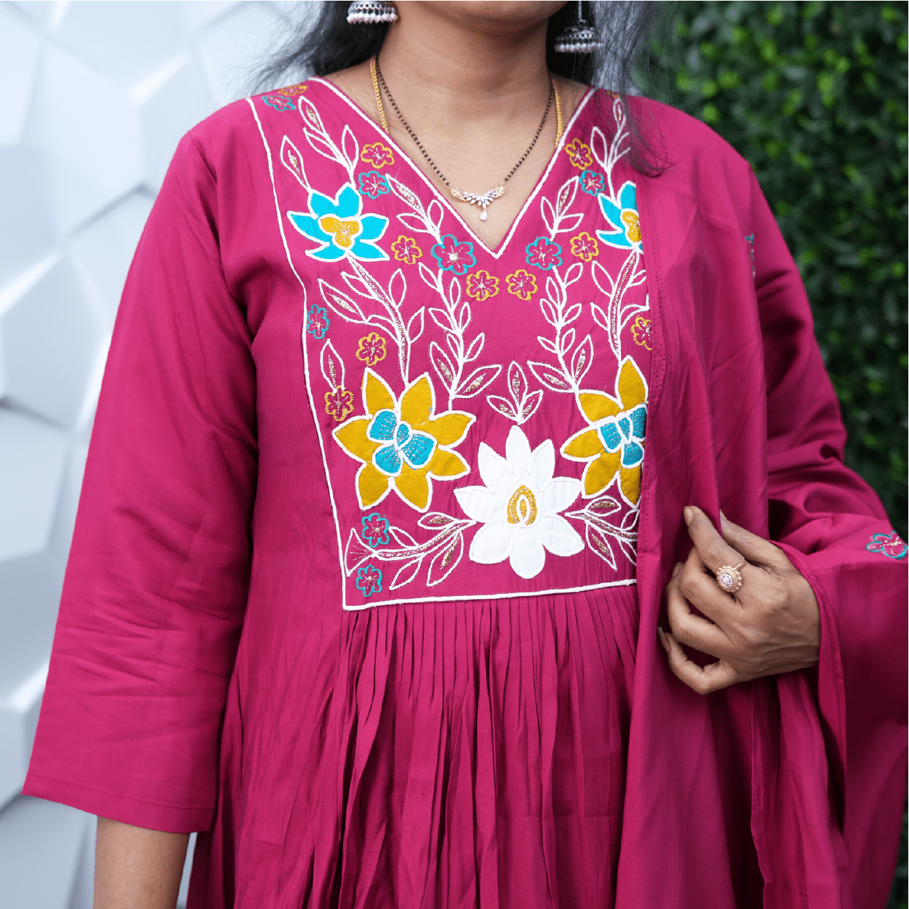 pink silk A-line set