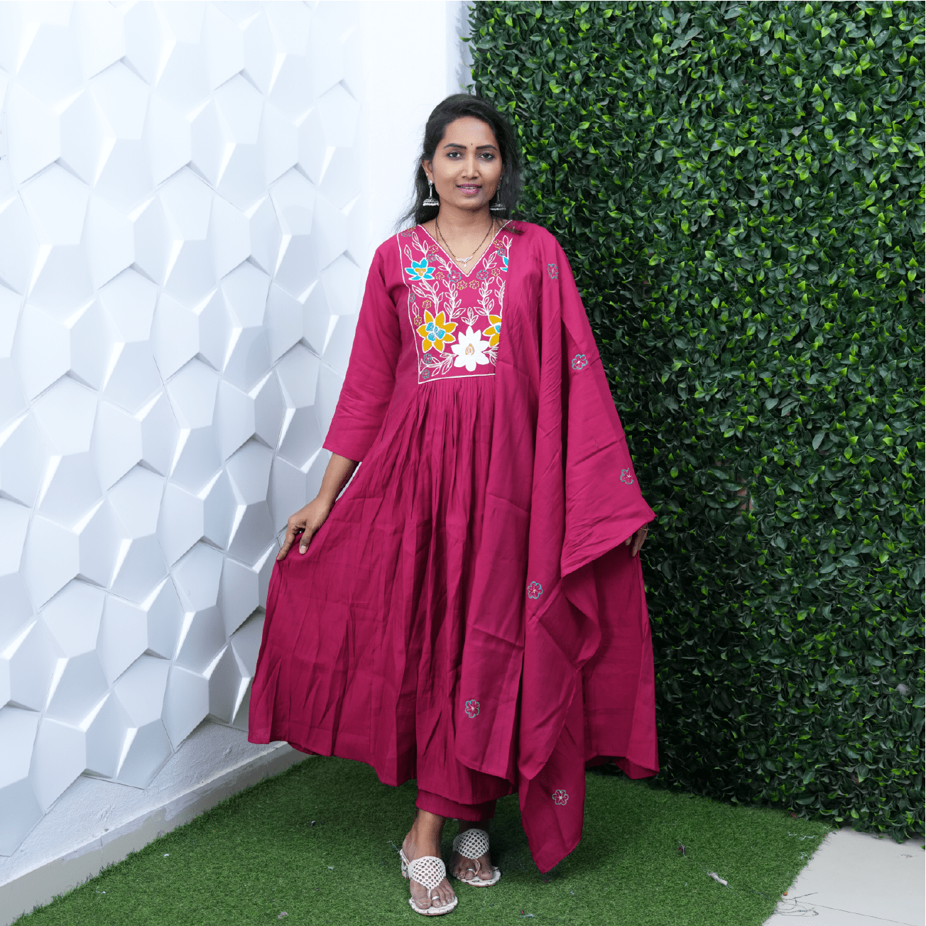 pink silk A-line set