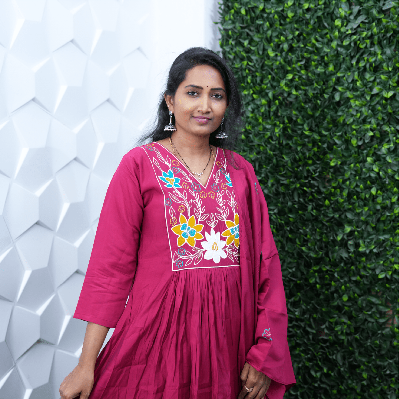 pink silk A-line set