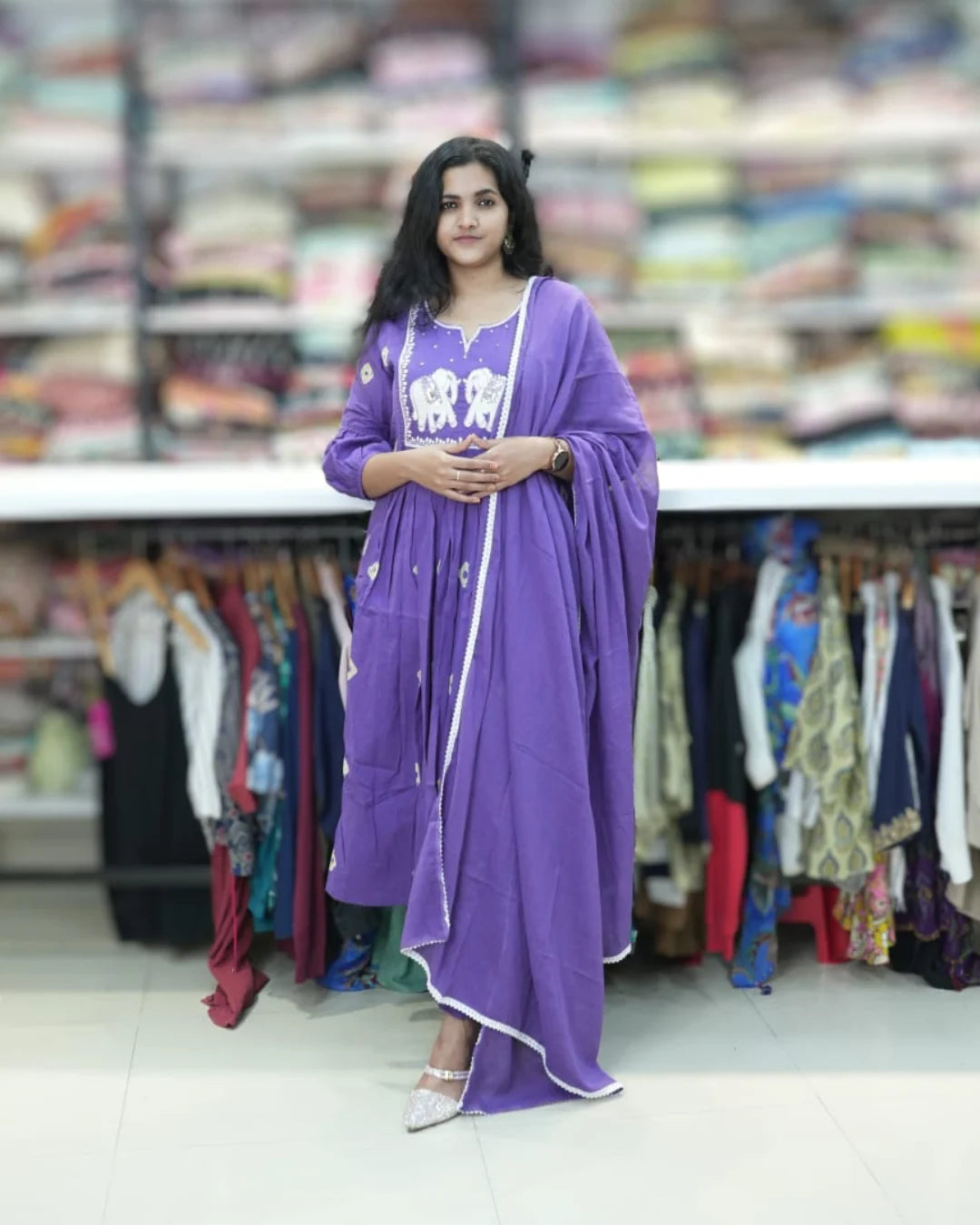 purple long frock daily wears