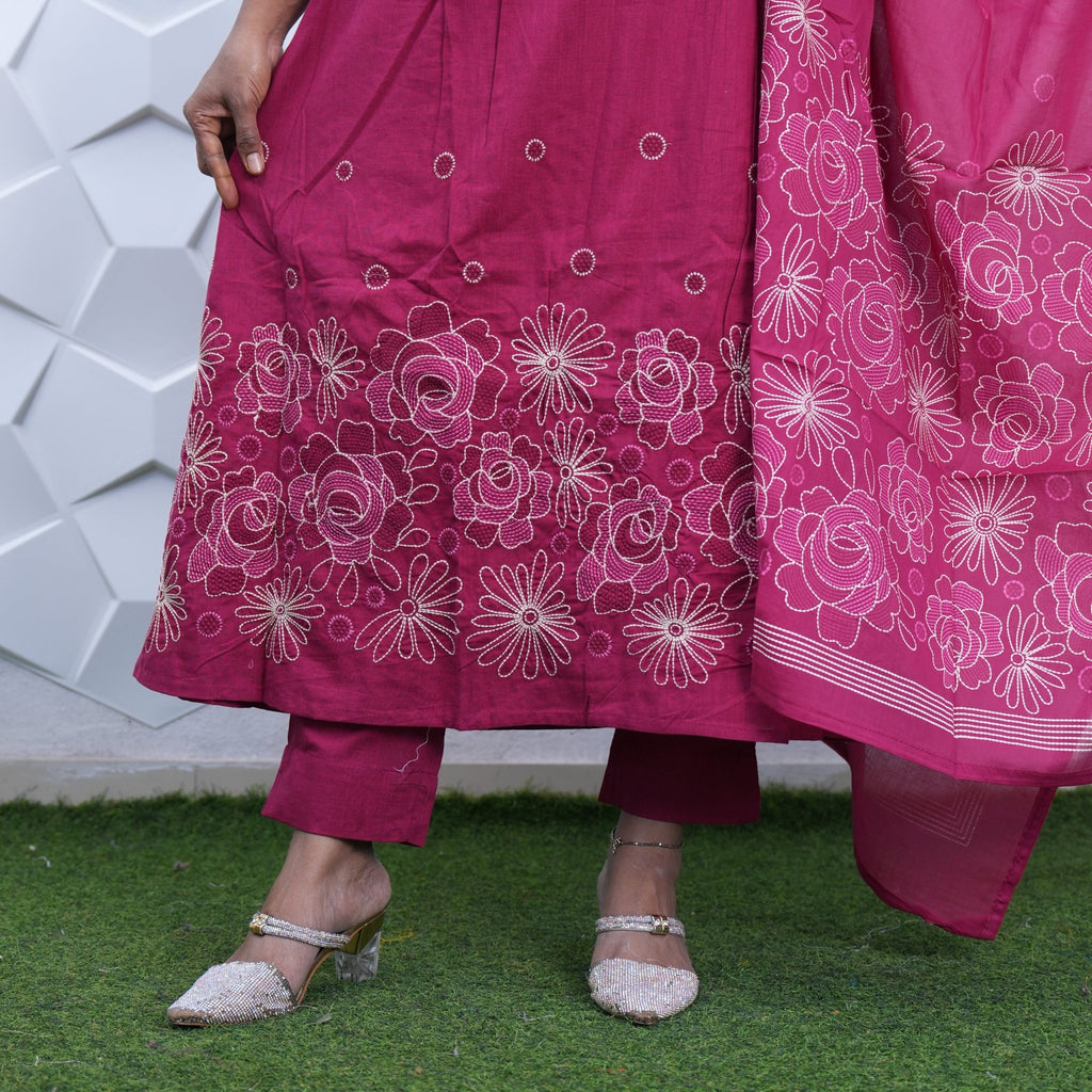 Rose Bloom Pink Embroidered Kurti Set