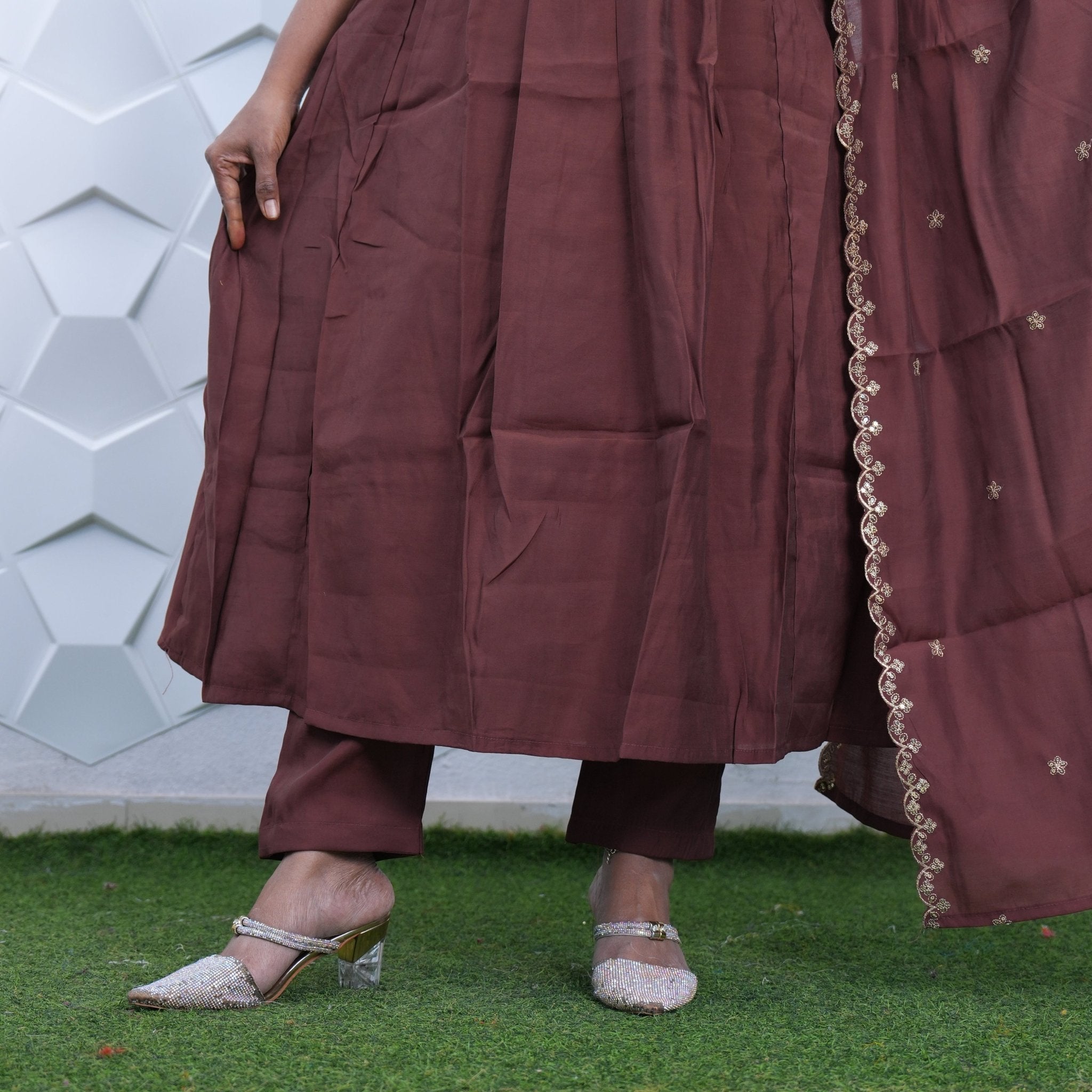 Royal Maroon Embroidered Anarkali Kurta Set with Dupatta