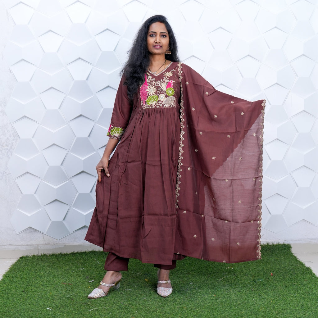 Royal Maroon Embroidered Anarkali Kurta Set with Dupatta