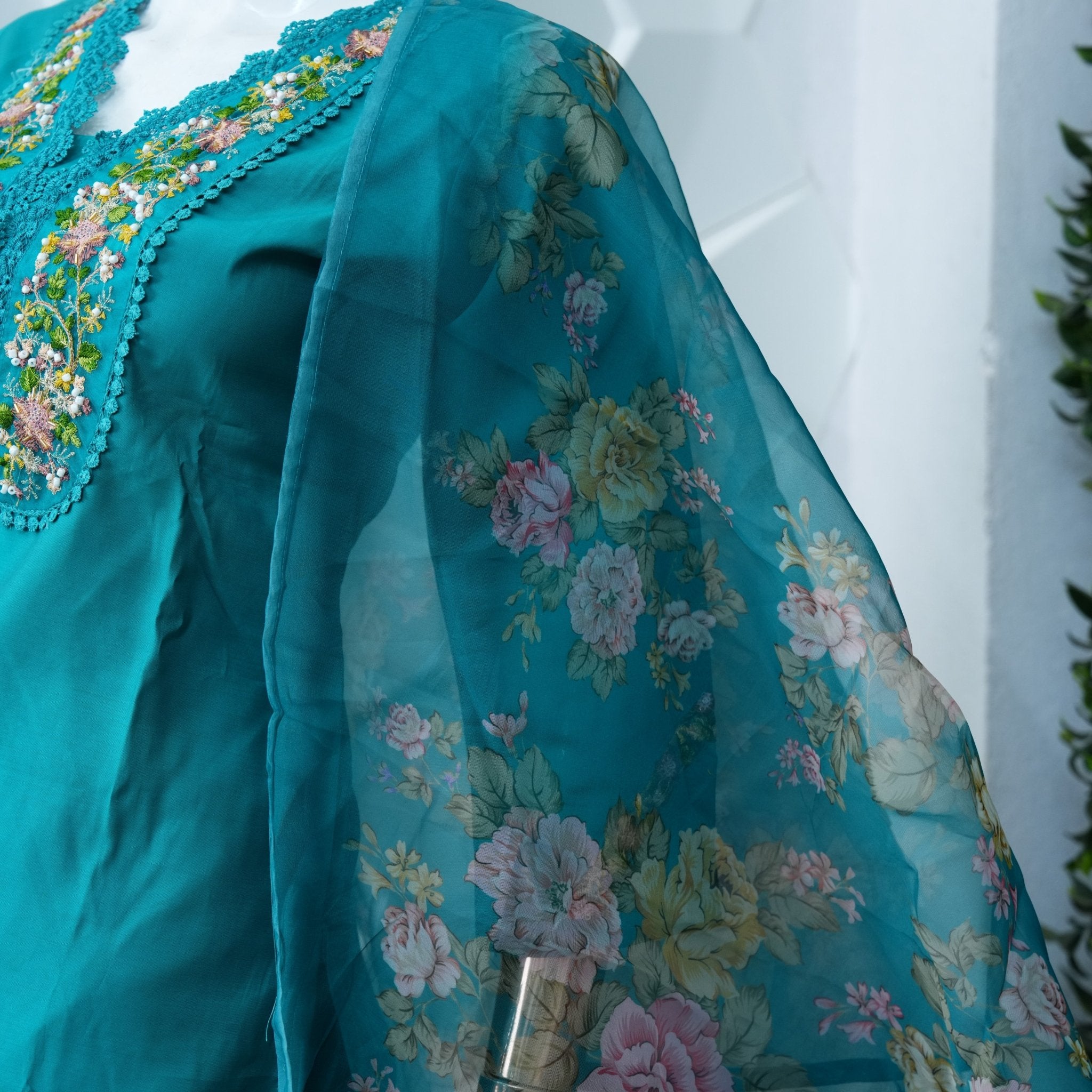 Semi party wear with organza dupatta