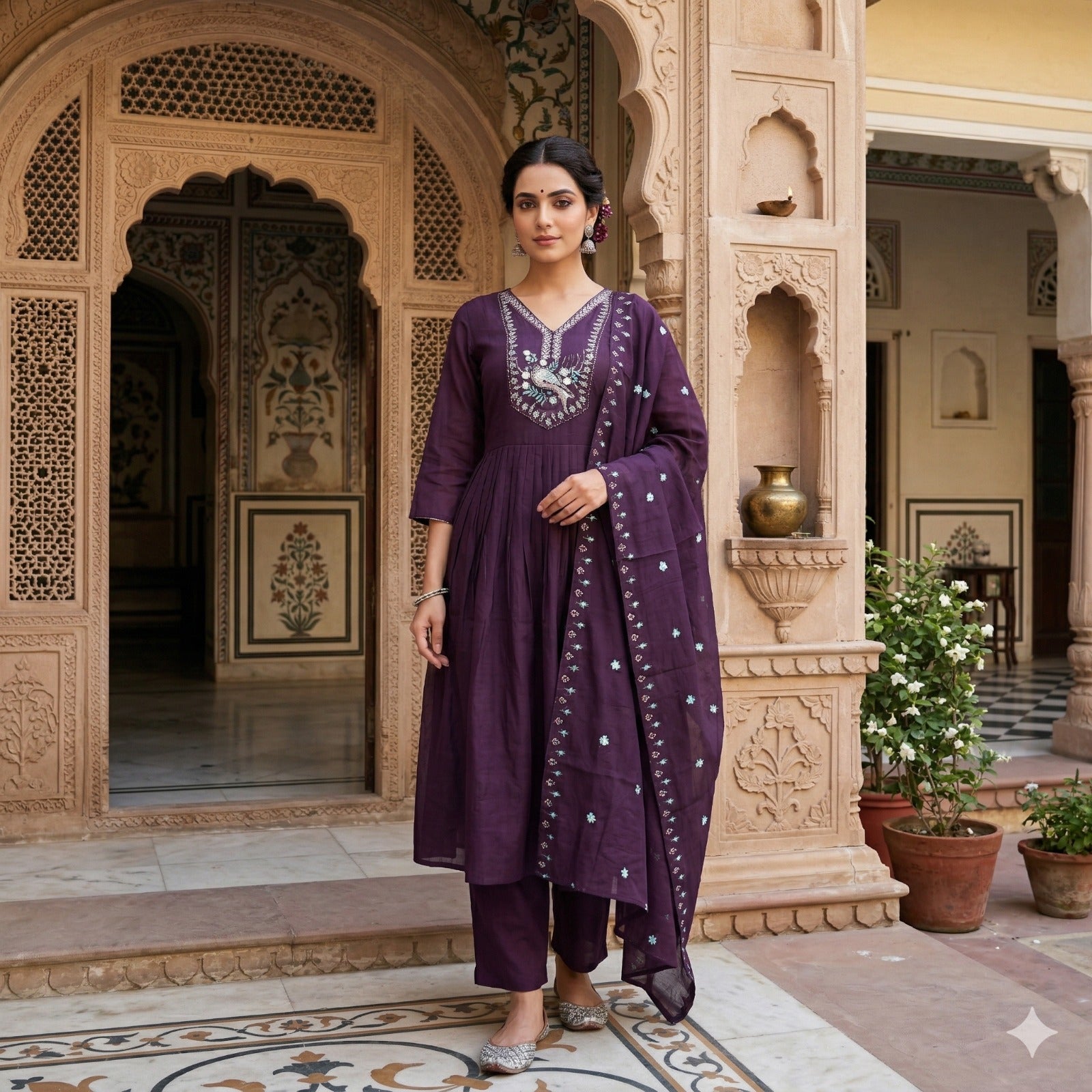 Silk with thread work