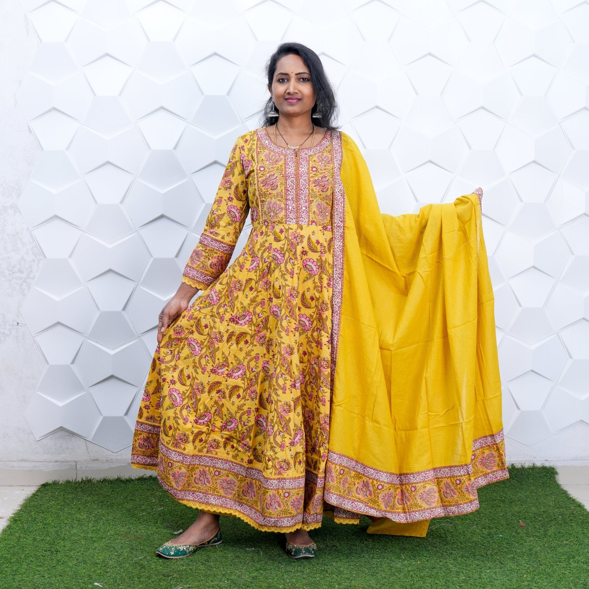 Sunflower Bloom Printed Anarkali Kurta Set