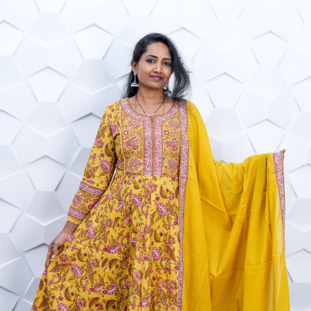 Sunflower Bloom Printed Anarkali Kurta Set