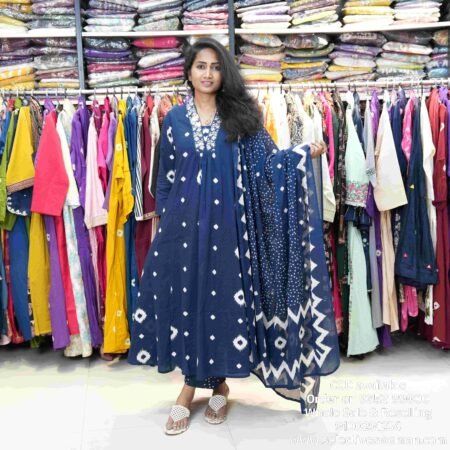 Navy Blue and Magenta 3 Piece Kurta Set