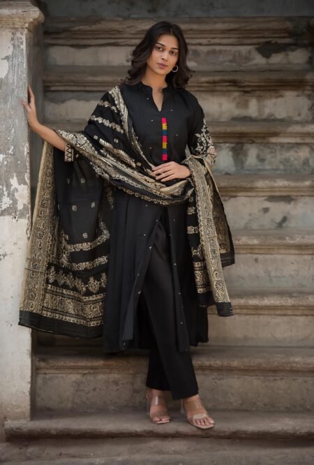 3 Piece Kurta Set Black, Lavender and Peacock Blue