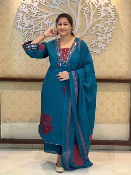 Ocean Teal Floral Embroidered Kurti