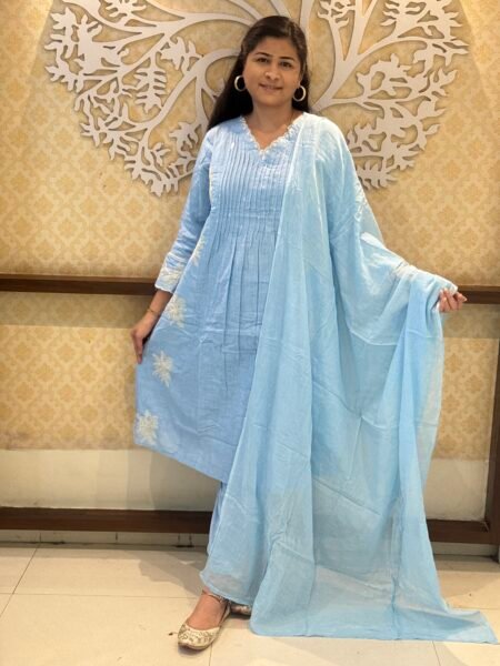 Sky Blue Handloom Cotton Kurta Set with Dupatta