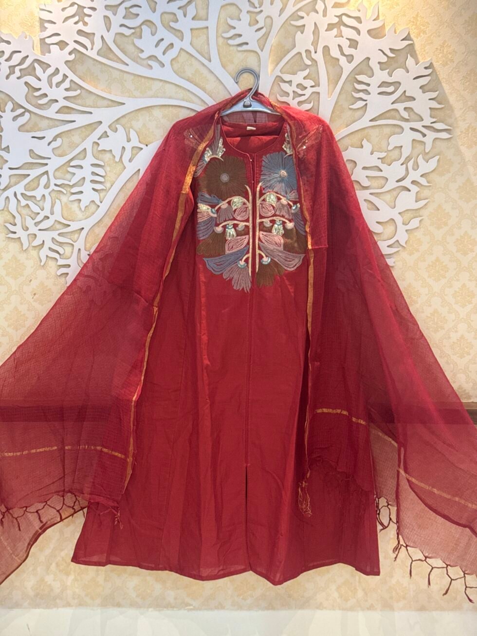 Brick Red Anarkali Set for women