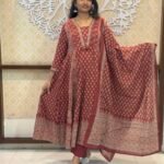 Brick Red Hazrakh Print Kurta Set for plus size women