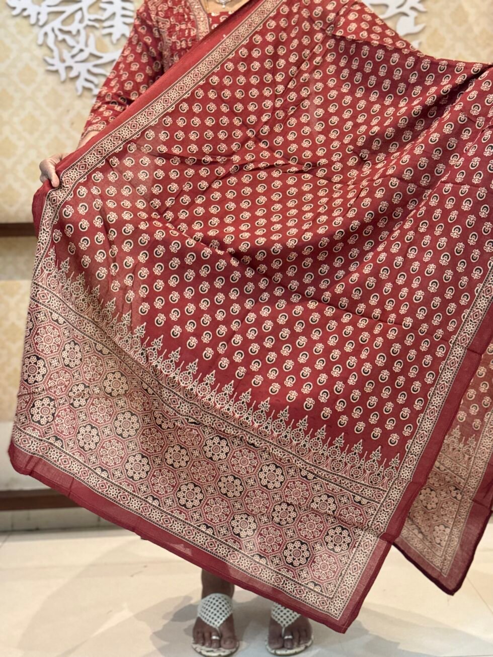 Brick Red Hazrakh Print Kurta Set for plus size women