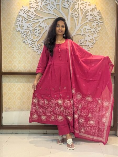 Magenta Pink Anarkali Set – 3 Piece Ethnic Wear for Women (S–XXL)
