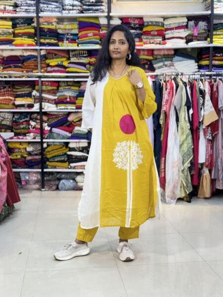 Half White and Yellow 2 Piece Cord Set for Women | Stylish Matching Set